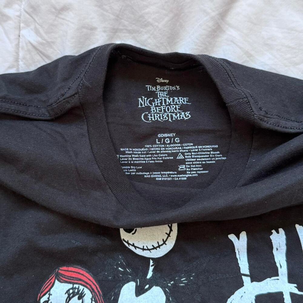 Nightmare before christmas black tee sz L his Sally emo hot topic romantic goth - Picture 2 of 6